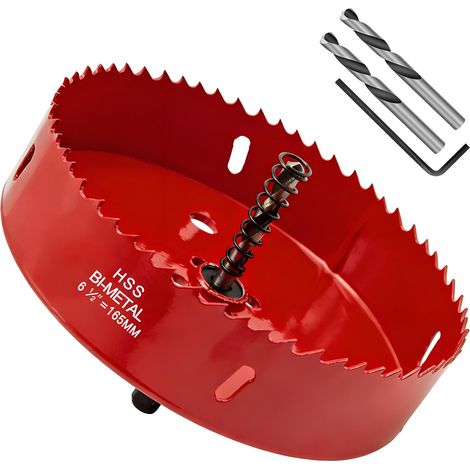 Scie Cloche 165mm,HSS M42 Bi-Métal Scies-cloches Bois,avec adaptateur de tige triangulaire et foret de centrage,pour boîte de mur creux,Cloison Sèche, Plastique,Plaque de Plâtre (1/5)