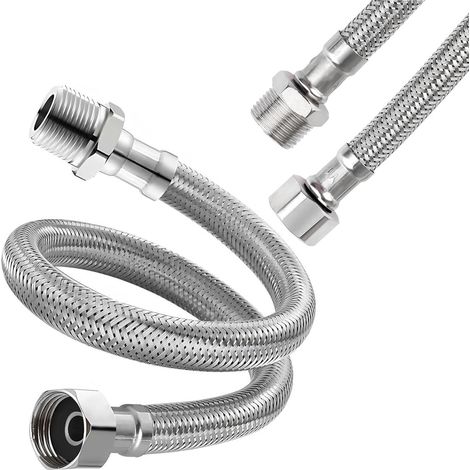 Tuyau flexible 3/8 pouces x2 en acier inoxydable - Raccord robinet d'angle 20cm (1/5)