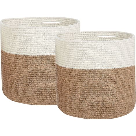 Conjunto de 2 cestas de algodón beige natural blanco 31 cm trenzado Ardesen