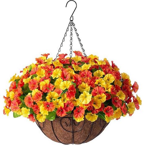 Fleurs artificielles suspendues avec panier – Résistantes aux UV – pour porche ou terrasse – 1 pièce G (1/5)