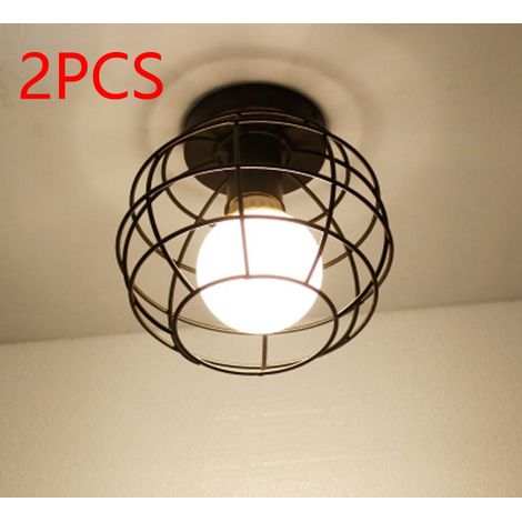 Plafonnier Industrielle Vintage Lampe de Plafond Forme de Cage Suspension Luminaire Métal Ø18CM E27 Noir - 2Pcs (1/3)