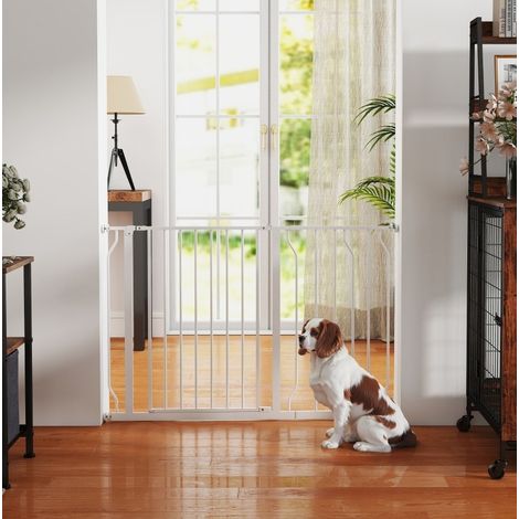 Barrera de seguridad para perros de presión ajustable 75-115 x 76 cm en acero y ABS blanca OKWISH (1/5)