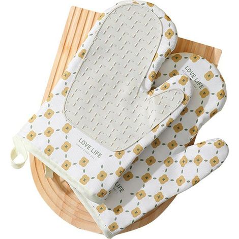 BelleRise - Gants de Four, Lot de 2 Gant de Cuisine Double Couche en Silicone et Coton, Design Antidérapant, Étanche et Anti - Blanc (1/5)