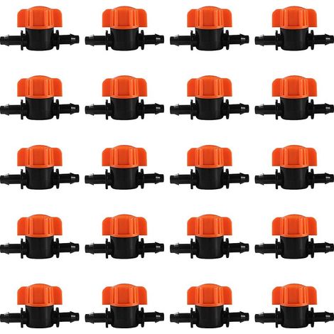 Lot de 20 vannes d'irrigation 4/7, mini vannes de contrôle pour tuyau d'arrosage de 6,35 mm (1/4 pouce). (1/5)