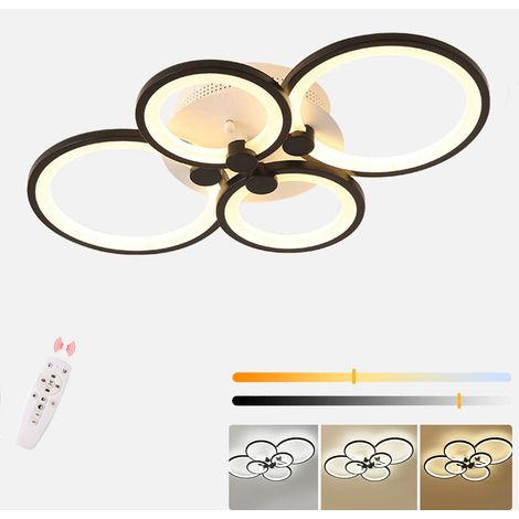 Plafonnier moderne de 60 cm avec télécommande, 4 anneaux lumineux - Plafonnier LED à intensité variable, 3000 K-6500 K, économie d'énergie, 48 W (1/5)