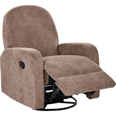 Reclining Armchair Brown Manual Fabric Adjustable Back Pull-Out Footstool High Back Vintage Style FEBE (1/5)