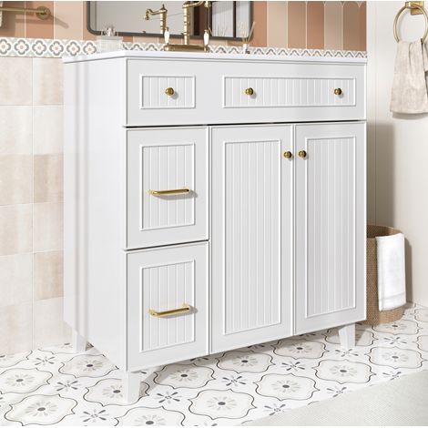 Mobile sottolavabo da bagno 81,7 cm con lavabo in ceramica, MDF laccato bianco (1/5)