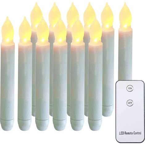 Lot de 12 bougies LED sans flamme, à piles, avec flamme vacillante jaune chaud, diamètre 2 cm x hauteur 16,5 cm, sans goutt (1/5)