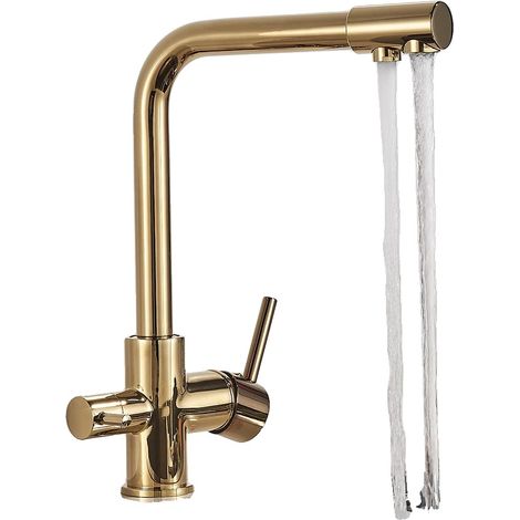 Grifo con filtro de agua, control de doble temperatura, rotación de 360 ​​grados, grifo dorado. (1/2)