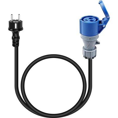 Adaptateur Prise Camping, Adaptateur Fiche Mâle Schuko vers Prise Femelle CEE Câble de 1,5m H07RN-F3G 2,5mm² Protection IP44, 250V 16A Adaptateur CEE pour Camping Car, Caravane, Chantier et Extérieur (1/5)