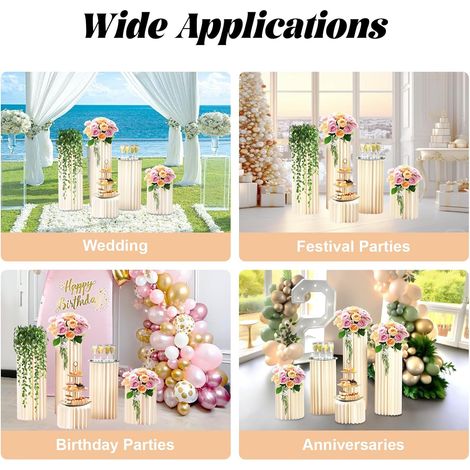 Lot de 5 supports de fleurs pliables en carton, cylindrique, nid d'abeille, pour centres de table de mariage, avec acrylique et 42 feuilles, pour anniversaires, mariages, fiançailles, 20/40/60/80/100 (1/5)