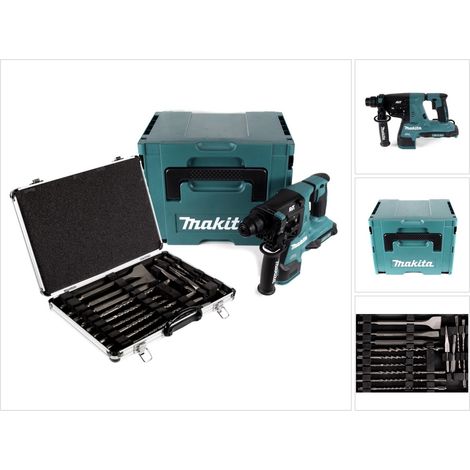 Makita DHR 280 ZJ Brushless Akku Bohrhammer 28 mm 2x 18 V für SDS-PLUS im Makpac - ohne Akku und Ladegerät + 17tlg. Bohrer und Meißel Set