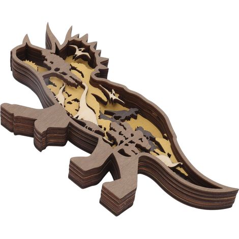 Lampe en bois représentant un animal sculpté dans du buis, idéale pour une fête ou un bureau. Sculpture d'animal décorative. Ornement de dinosaure à cornes. (1/5)
