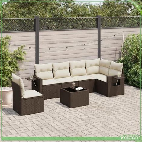 Salon de jardin - FAF7291712417795 - Résine tressée marron - 7 pièces modulable - Coussins déhoussables (1/5)
