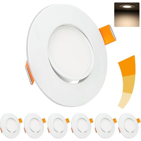 Lot de 6 spots LED encastrables 5 W - Lumière blanche 4000 K - 460 lumens - Diamètre : 68 mm - Forme ronde (1/4)