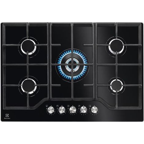 Electrolux – Plaque de cuisson gaz 5 foyers – Verre trempé noir – Brûleur multicouronne 3,9 kW – Commandes StepPower – Puissance 10 900 W
