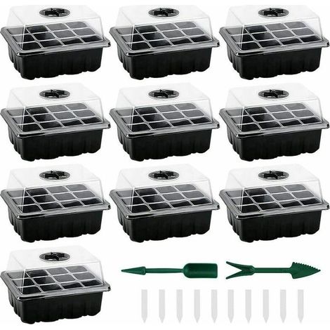 Mini serres pour semis, lot de 10 mini serres pour plantes avec 120 alvéoles, plateau et couvercle inclus, plateaux de semis d'intérieur durables pour la culture de graines et le démarrage des plantes (1/5)