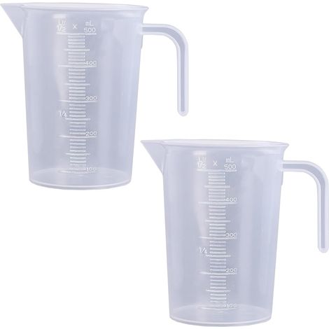 2er-Set Messbecher aus Kunststoff, 500 ml, transparent, mit Skala, ideal für Küche und Labor. (1/5)