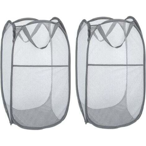 Paniers à linge [Lot de 2] Paniers à linge pliables en filet avec poignées, gris (1/4)