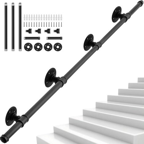 3.35M Main Courante pour Escalier, Rampe d'Escalier Murale en Tube Industriel, Main Courante en Fer pour Escaliers Intérieurs et Extérieurs Loft Porche, Capacité de Charge 150KG (Noir) (1/5)