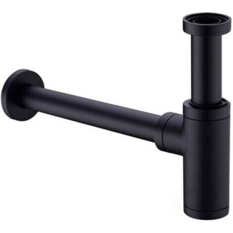 Laiton Siphon de Lavabo, Universel Syphon avec 200mm Tube d'extension, 1 1/4 x 32mm Réglable Sifon Anti Odeur Anti-fuite, Noir Mat (1/4)