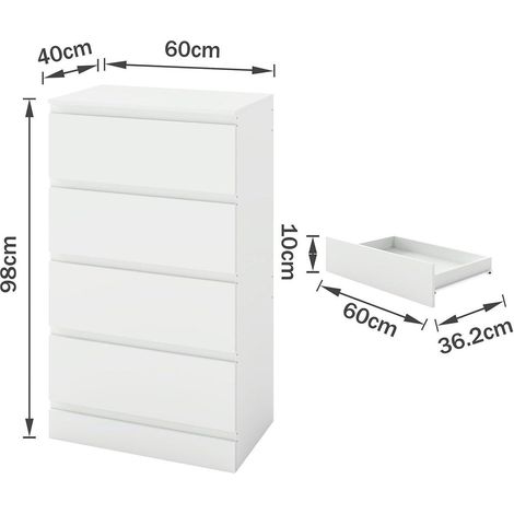 Kommodenschrank 120cm Weiß Matt, 4 Schubladen, 98cm Hoch, Sideboard (1/5)