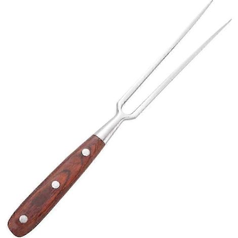 Fourchette à griller en acier inoxydable avec manche en bois, fourchette à découper de 30 cm à deux dents KB (1/5)