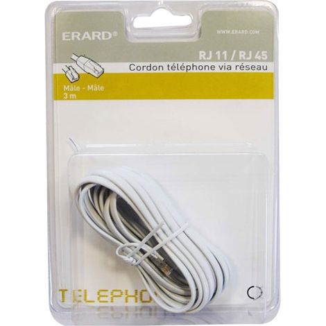 RJ11 Stecker männlich / RJ45 Stecker männlich - Weiß - 3m - Erard
