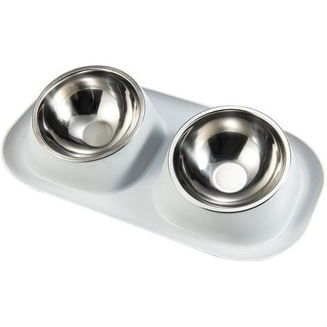 Pet Double Bol Acier Inoxydable Anti-Retournement Cou Garde Chat Bol Anti-Fuite Gris