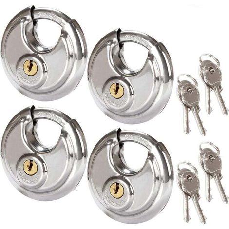 YMYNY Set of 4 Round Security Padlocks, 70mm Round Stainless Steel Padlock, Rust Resistant Disc Padlock for Sheds, Garages, Trailers (1/4)
