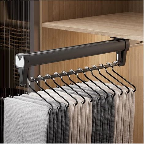 Cintre extensible pour pantalons en alliage d'aluminium, avec une capacité de charge de 30 kg (noir, 35 cm) (cintre non inclus) (1/5)