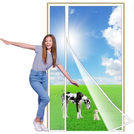 Moustiquaire Porte Magnétique à Ouverture Latérale, 120x215 cm réversible à ouverture, Installation Facile sans Perçage, Anti-Moustiques & Insectes pour Porte Fenêtre/Balcon Blanc