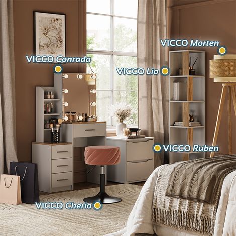 Coiffeuse Conrada, Blanc/Sonoma, 80cm avec éclairage LED, Vicco