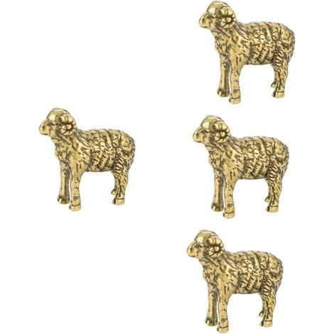 4pièces Figurine Mouton Laiton Vintage Petite Statue Décorative pour Bureau Ornement Laiton pour Décoration Intérieure Élégante Figurine De Mouton Miniature (1/5)