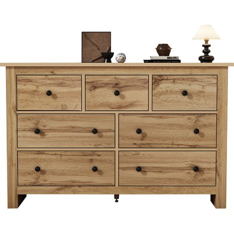 Commode 152x40x89cm, couleur bois d'origine avec 7 tiroirs (1/5)