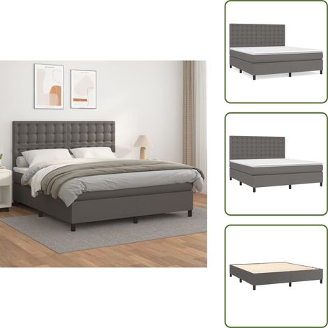 Boxspringbett mit Matratze Grau 160x200 cm Kunstleder - Boxspringbett - Betten - Doppelbett - Kunstlederbett - Graues Bett (1/5)