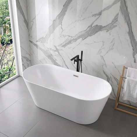 Vasca da Bagno Freestanding Arrotondata in Acrilico Bianco Lucido - 150x75x78 cm (1/2)