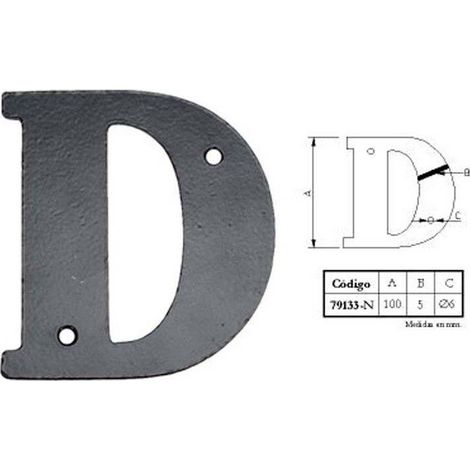 FPLUS letra d hierro forjado 100mm. , Letra de forja hierro negro 100 mm.