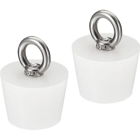 Tapered Plug Silicone Rubber Stopper 32mm to 42mm Solid Bathtub Plug with Ring for Test Tubes, Water Pipe, Drain Hole, White 2 Pcs (1/5)