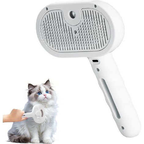 Brosse À Spray Chat, Brosse Pour Chat Autonettoyante, Peigne En Spray Pour Animaux De Compagnie, Brosses Steamy Pet, Brosses Chien À Vapeur, Pour Poils Long Et Court, Pour Massage, Soin (Blanc) (1/5)