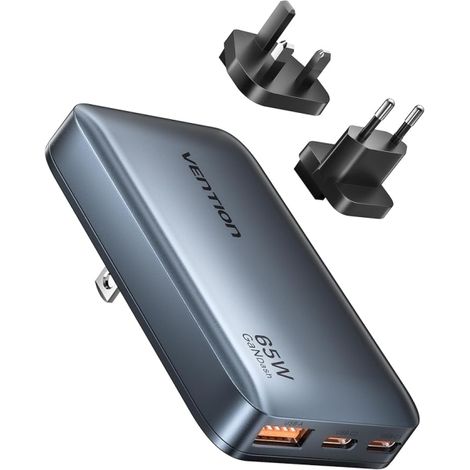 Cargador de Pared Universal GaN para Viaje Vention FCBH0/ 2xUSB Tipo-C/ 1x USB/ 65W