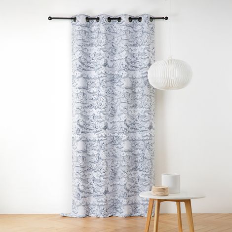 Rideau jacquard motif nuage à oeillets Bleu Foncé 140x240 cm (1/2)