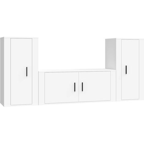 Conjunto de muebles mueble aparador TV televisión salón dormitorio salón 3 piezas madera contrachapada blanco 020024486