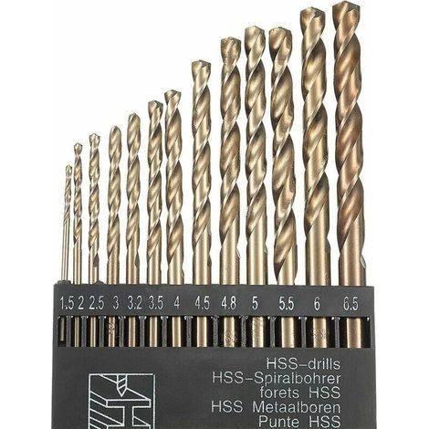 Jeu de forets hélicoïdaux 13pcs HSS M35 Cobalt 5% – Tailles 1,5 mm à 6,5 mm – Pour acier inoxydable et métal dur – Pointe fendue 135° (1/5)