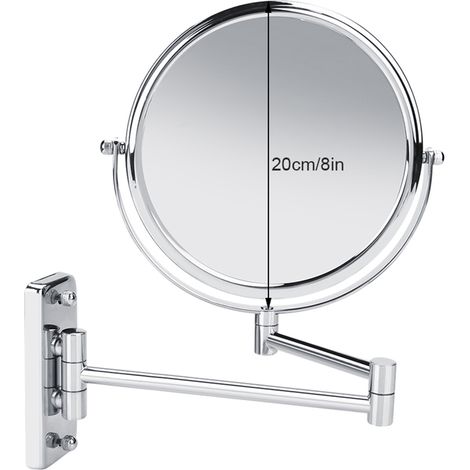 Miroir de maquillage mural 8" double face pivotant 3X magnifiant chromé stainless steel (1/5)