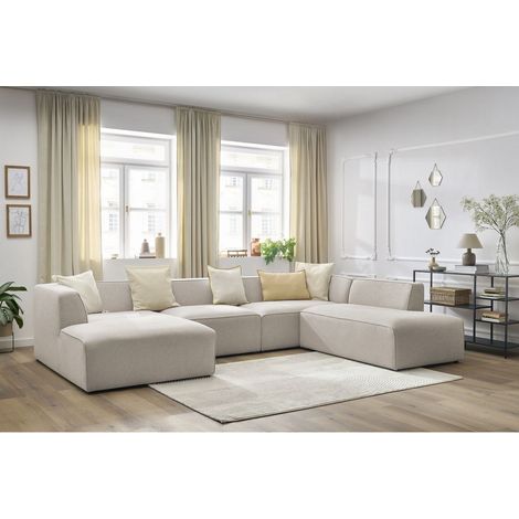 Bobochic – Canapé d'angle fixe modulable MEGEVE – Tissu chiné déperlant – 1 place – Longueur 339 cm – Largeur 231 cm – Style moderne (1/5)