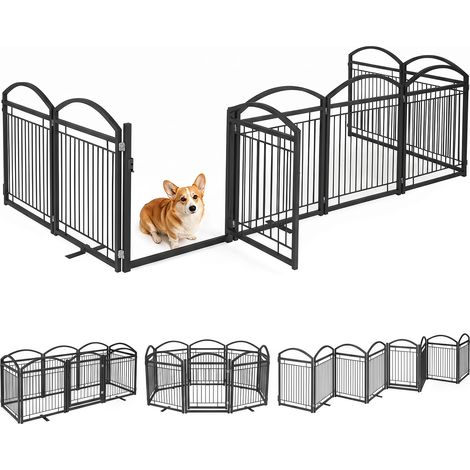 Barrière pour Chien Autoportante en Métal, 480 x 81 cm Clôture de Sécurité pour Animaux de Compagnie avec Porte, 8 Panneaux de Barrière Pliable, Noir (1/5)