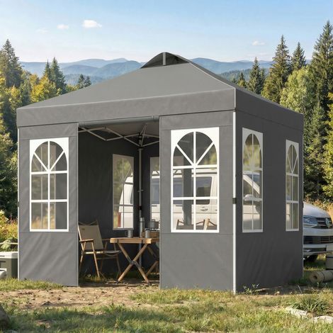 Tenda pieghevole pop-up 3x3 m con protezione UPF50+, 4 pannelli laterali rimovibili, altezza regolabile e borsa per il trasporto, grigio scuro. (1/5)