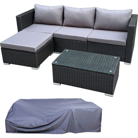 SVITA QUEENS Gartenlounge Set Gartenmöbel Set Sitzgruppe Abdeckhaube Polyrattan Schwarz (1/5)