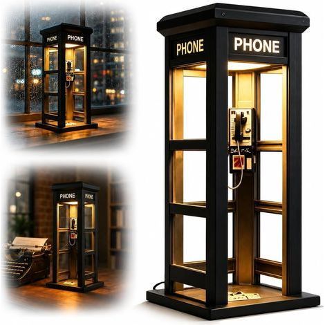Lampe de table rétro pour cabine téléphonique, mini cabine téléphonique vintage, lumière d'accentuation LED chaude, style classique, pour chambre à coucher, bureau à domicile, décoration de bar (noir) (1/5)